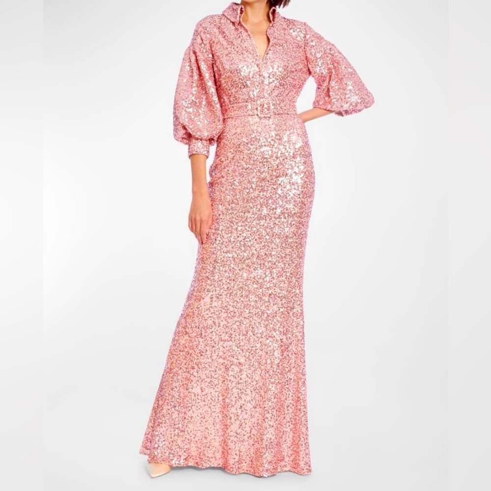 Badgley Mischka Blush Sequin Maxi Dress